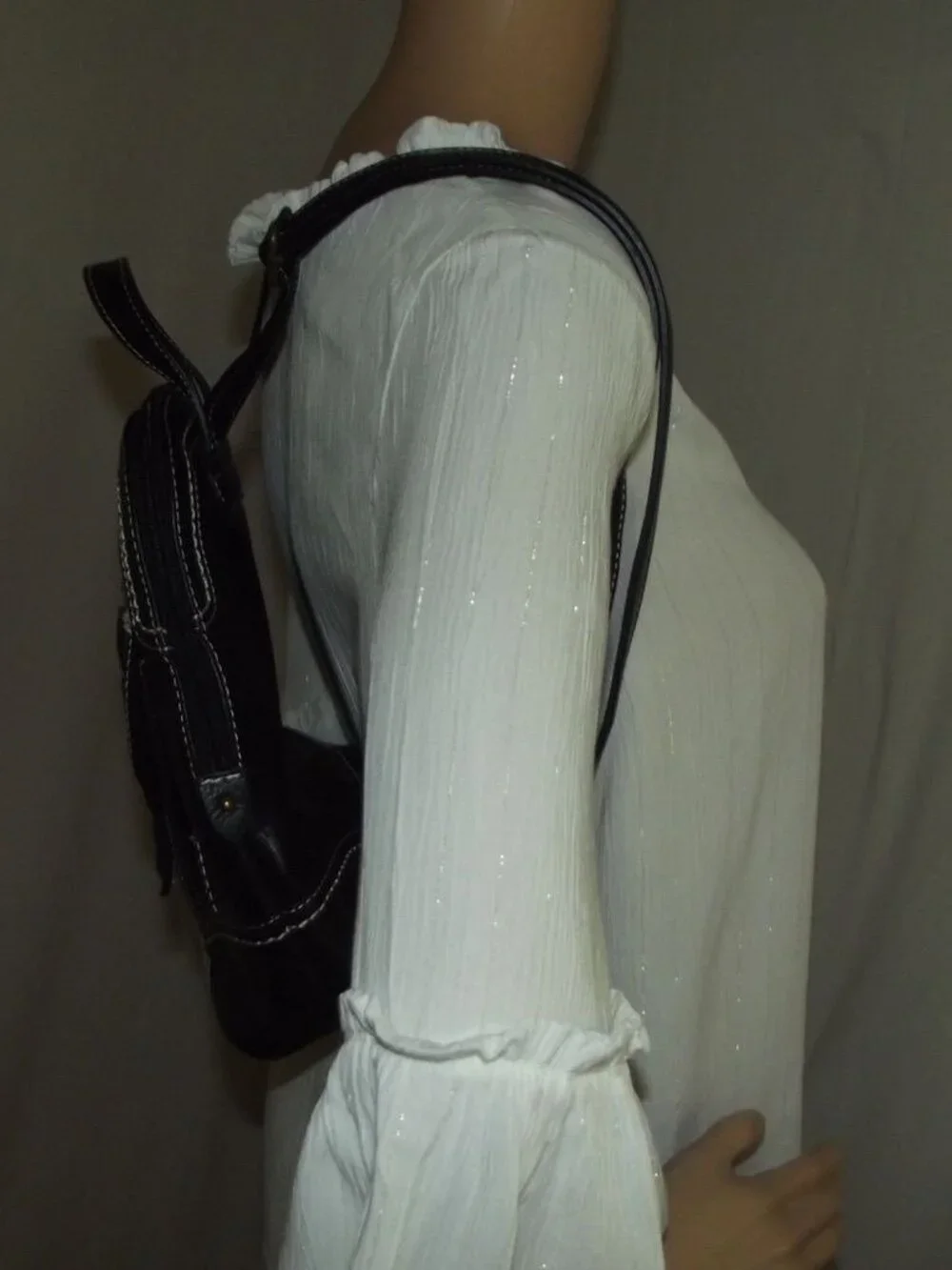 b.o.c. Backpack black faux leather white accent stitching wooden ring BORN